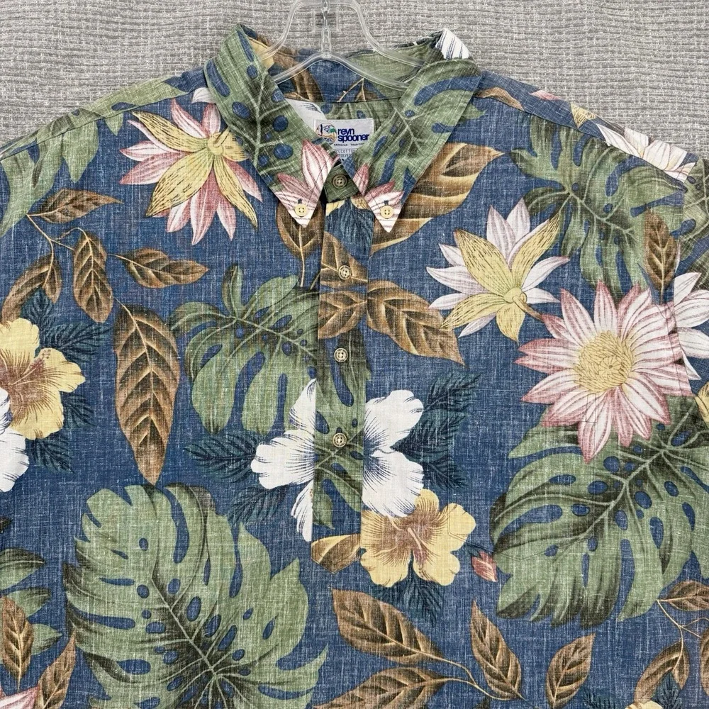 Vtg 90s Reyn Spooner Sz 3XL Hawaiian Popover Blue Pink Floral Botanical Nature‎
